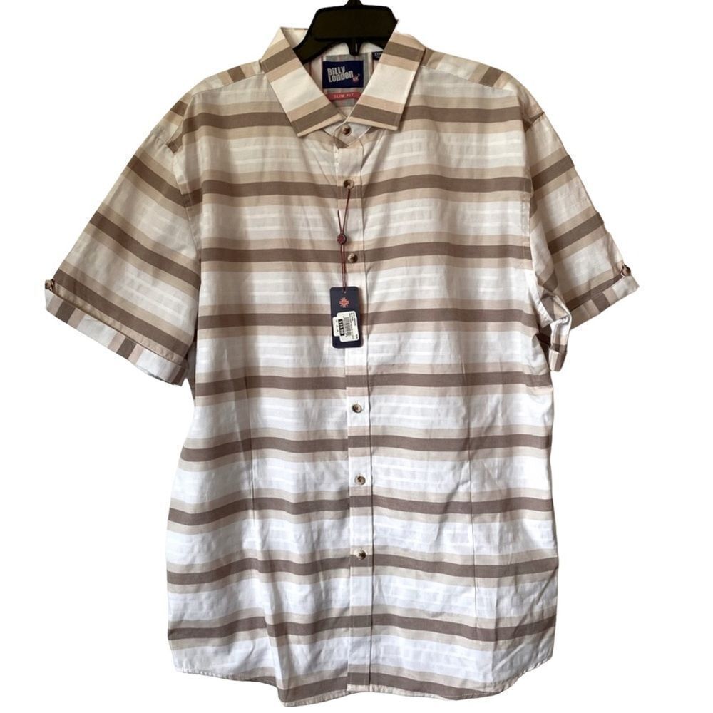 NWT Billy London Men’s striped short sleeve button up shirt new size XXL